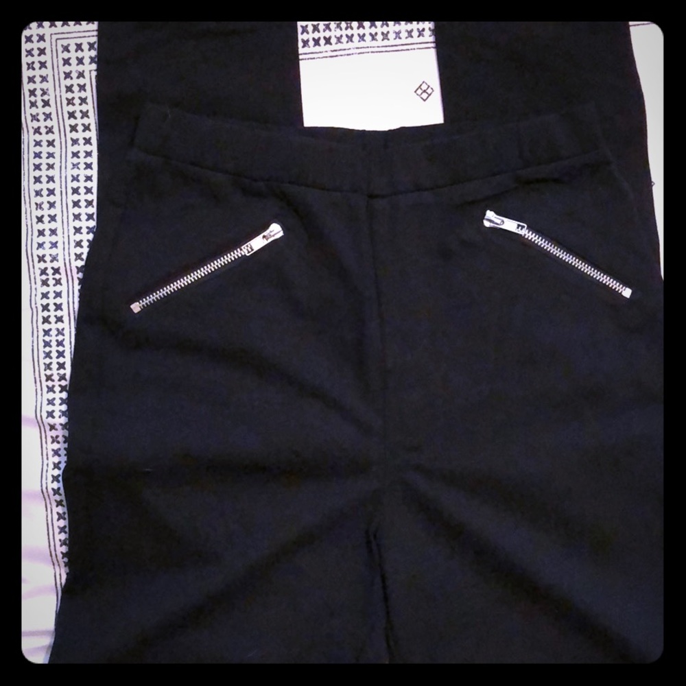 Black rayon/nylon pants with zippers